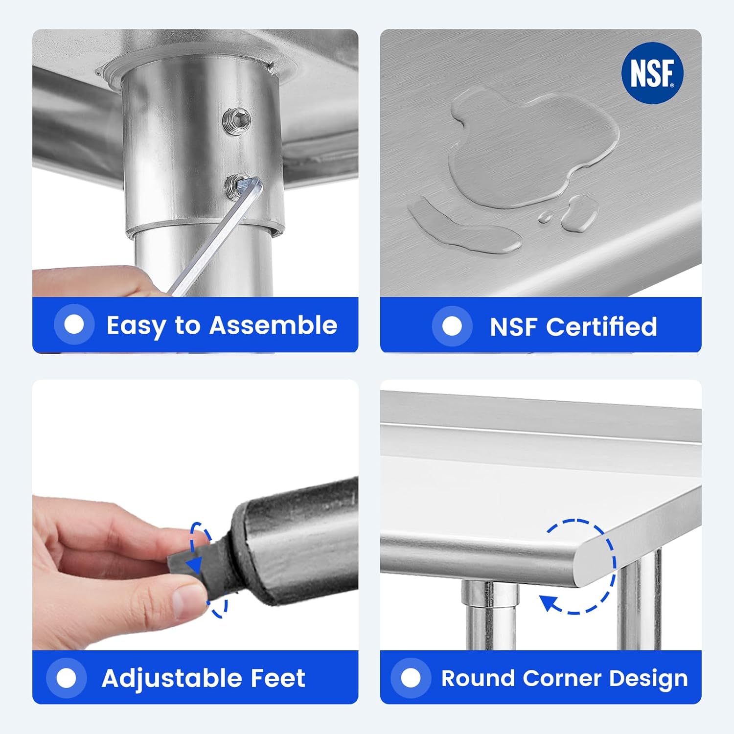 Hally Stainless Steel Table for Prep & Work 18" x 30" with Backsplash NSF | Commercial Metal Heavy Duty Workbench, Adjustment Undershelf, for Kitchen, Restaurant, Home, Hotel, Garage, Pizza Oven