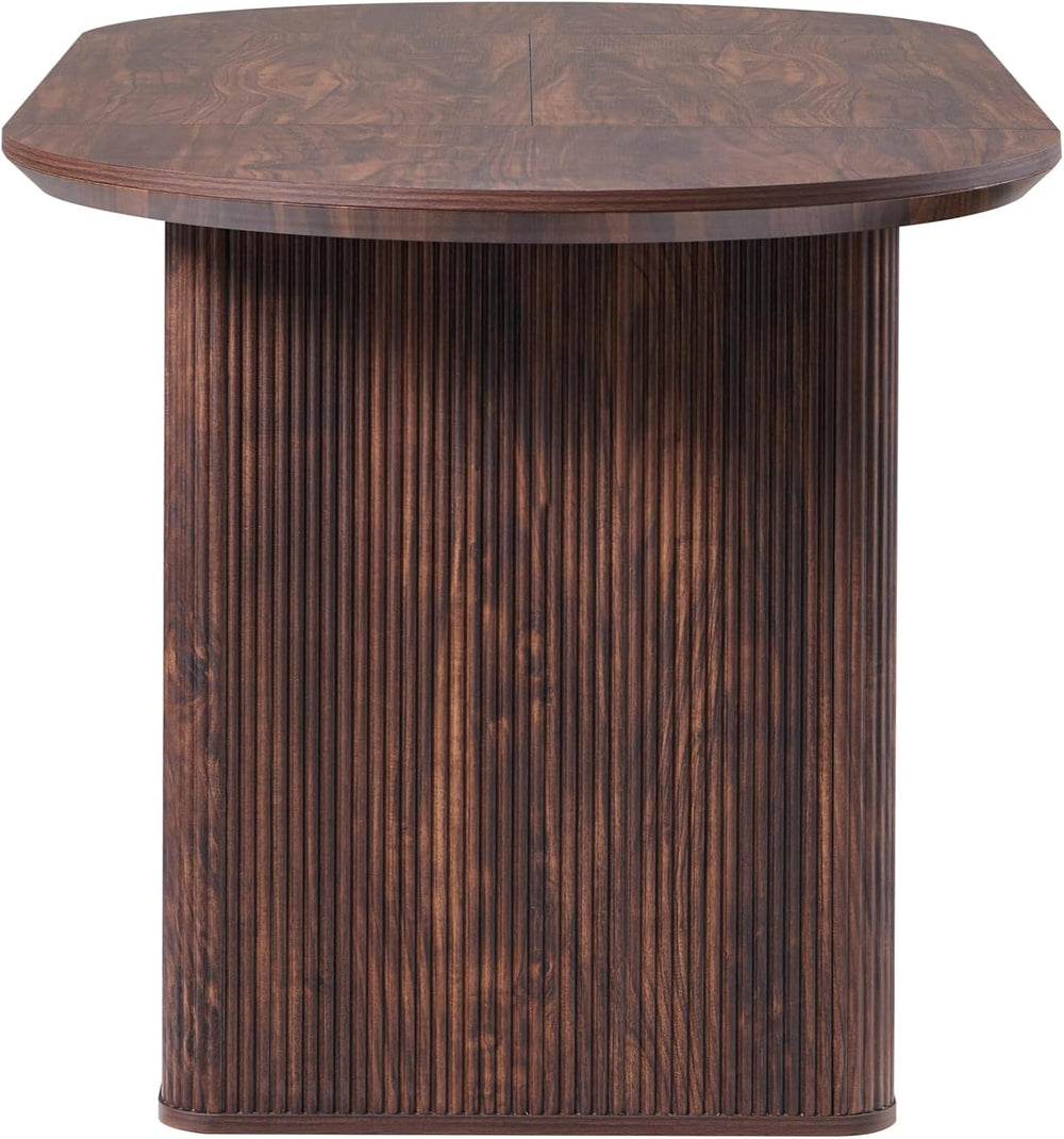 T4TREAM 63" Fluted Oval Dining Table for Kitchen Living Room, Walnut | M...