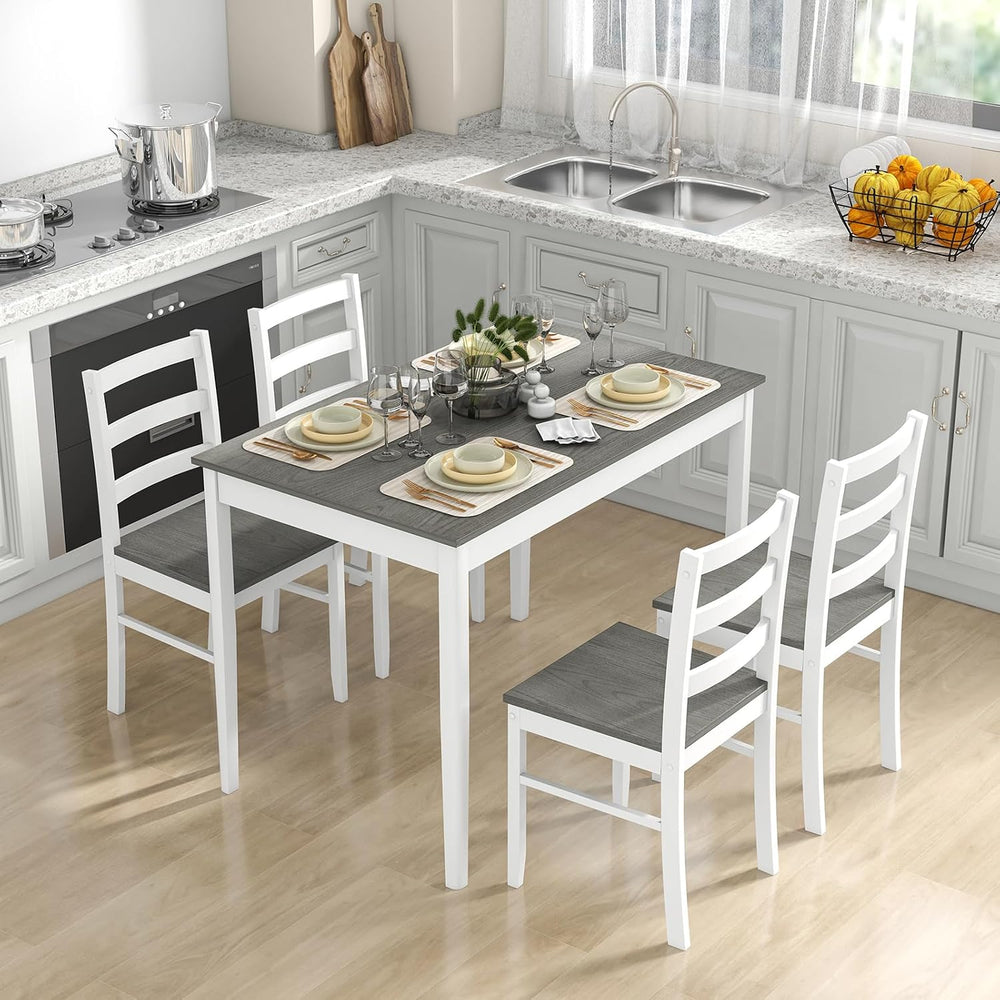 COSTWAY 5-Piece Dining Table Set for 4 w/Rubber Wood Structure, Grey | Spacio...