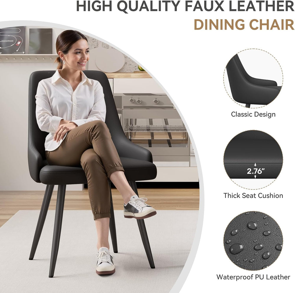 Faux Leather Chairs Set of 4, Waterproof Padded Seat,Black | Modern Dining Ch...