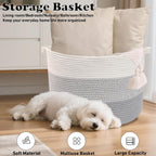 90L Extra Large Blanket Basket,Woven Rope Laundry Basket-Grey | Collapsible, reinforced handles, nursery storage bin organizes clothes, toys and pillows for living room, bedroom bathroom