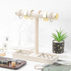 Multi-Use Jewelry Holder Stand, Necklace Bracelet Ring Organizer Stand, Scrunchie Watches Velvet Jewelry Holder Stand With Tray for Women Girls Home Use(Beige with Lid)