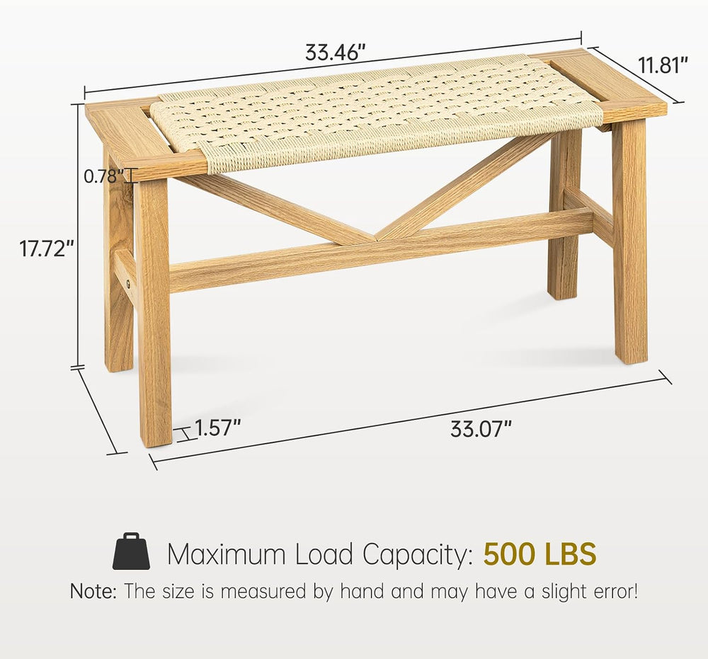 Solid Wood Narrow Bench, 33.46" Woven Bench for Entryway and Hallway, En...