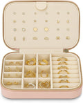 Small Travel Jewelry Box Organizer for women & Girls, Portable Small Travel Jewelry Case Organizer for Traveling, PU Leather Mini Box for Earrings, Necklaces, Rings, Bracelets - Pink