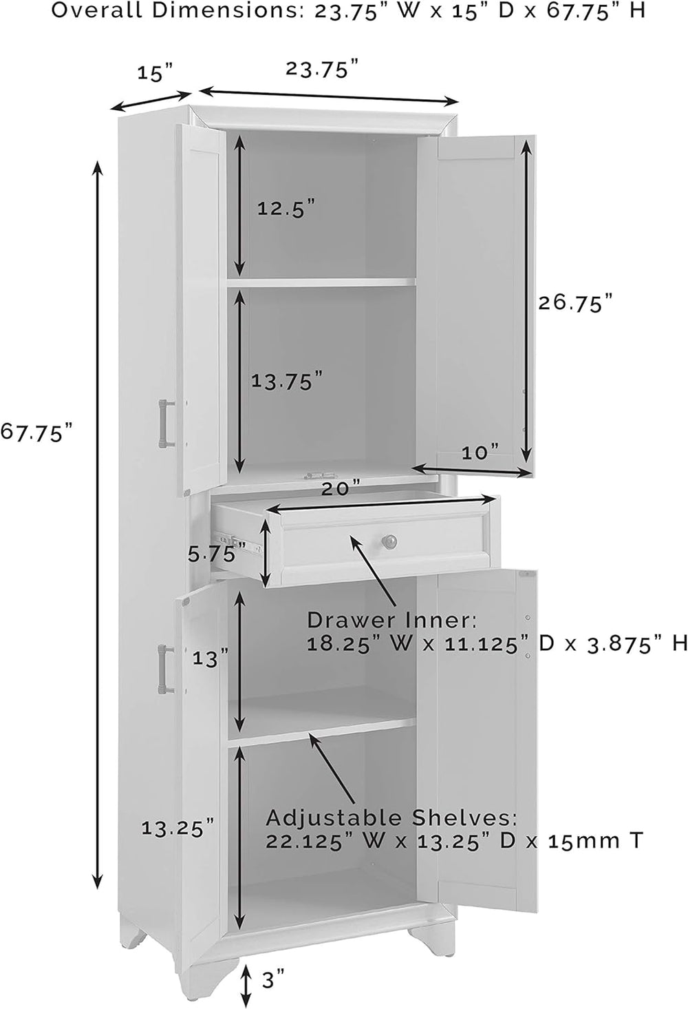 Crosley Furniture Tara Pantry Storage Cabinet with Shelves, Kitchen, Dining, ...