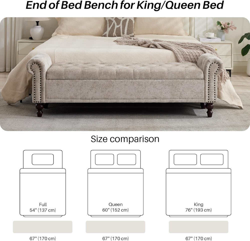 SOFTHION Storage Bench for Bedroom, 67" End of Bed Bench King Size, Upho...