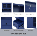 Merax Kitchen Pantry Cabinet, 74”Storage Cabinet with 2 Bottle Trays & 3 Adjustable Shelves, Kitchen Cabinets with Drawer and 7 Wine Rack, Glass Door, Tall Cabinets for Pantry, Blue