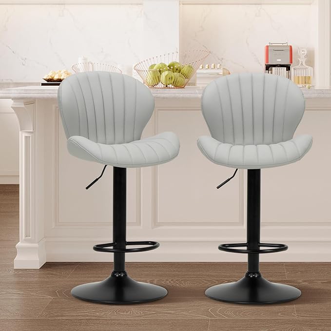 COLAMY Bar Stools Set of 2, Modern Swivel Bar Chairs, Adjustable Faux Leather...