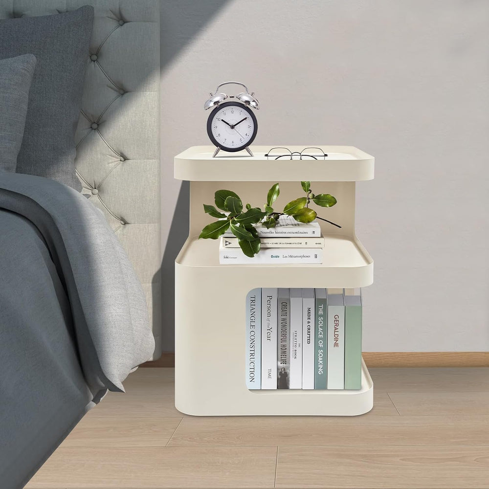 Modern Metal Side Table with Storage - No Assembly Small End Table & Nigh...