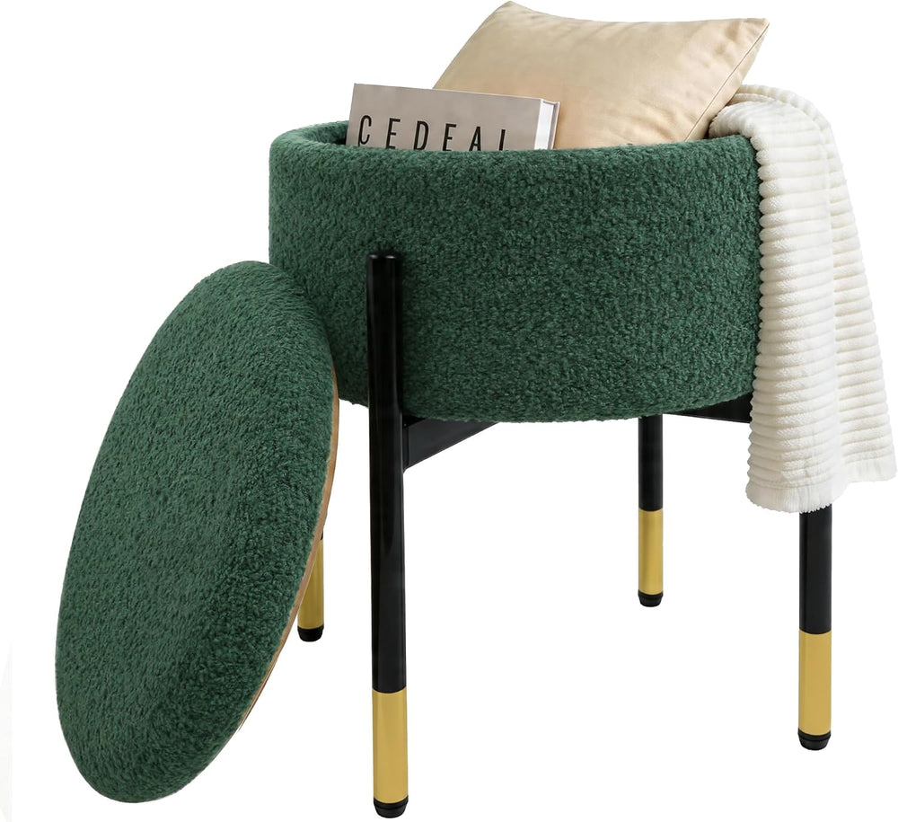 Round Ottoman with Storage,Soft Velvet Vanity Stool,Ottoman Coffee Table with...