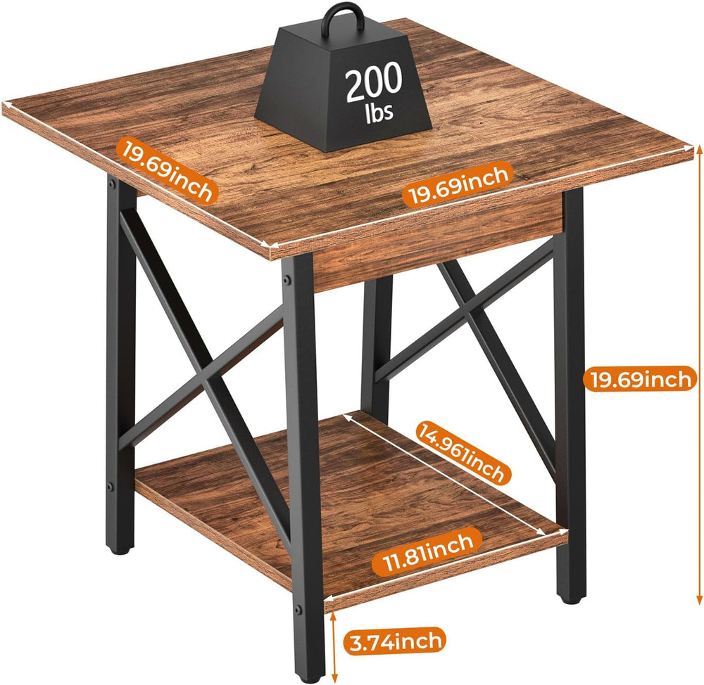 GreenForest Square End Table for Living Room, 20 Inch Large Side Table with X...