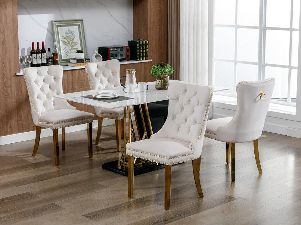 Velvet Dining Chairs Set of 4, Tufted Upholstered High Wingback Chairs with N...