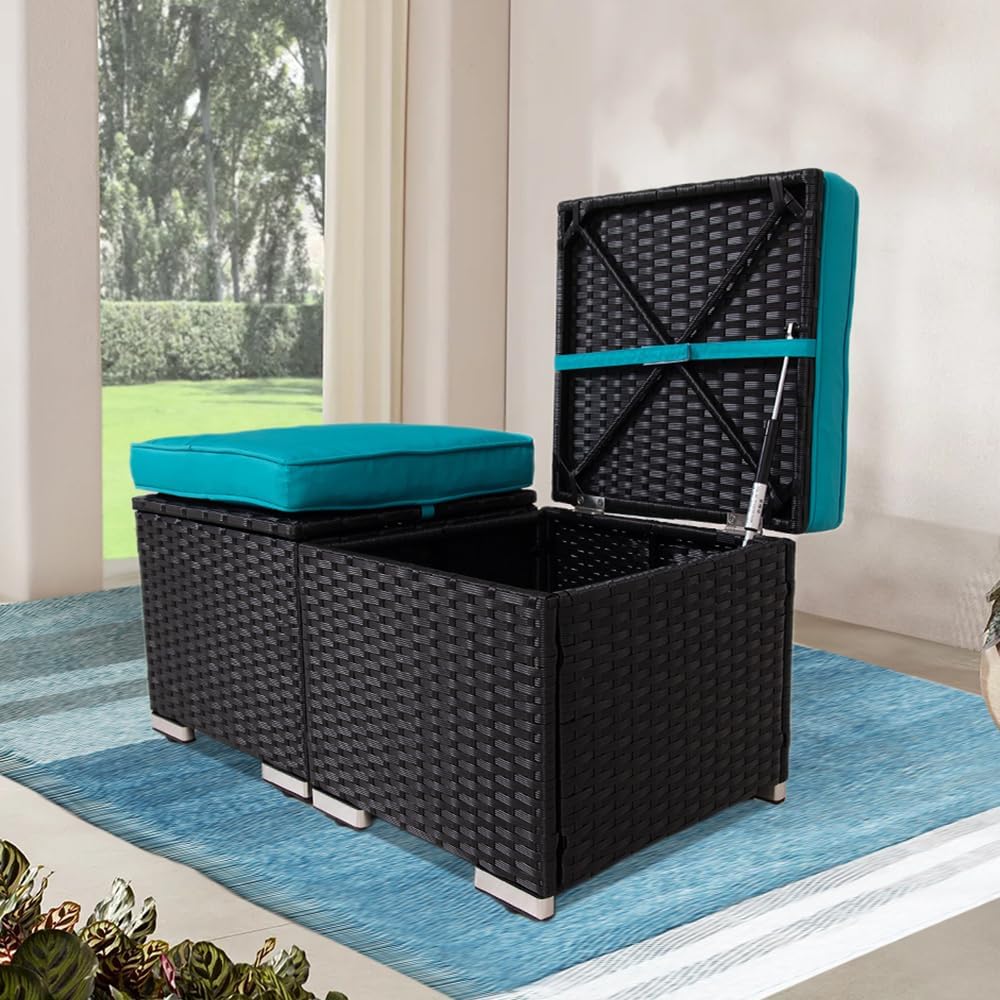 Wicker Outdoor Patio Ottoman - 2 Pack Outdoor Ottomans for Patio, Side Table ...