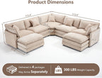 Oversized Modular Sectional Sofa, 7 Seater Deep Seat Cloud Couch Sofa | Chenille|Corner Couch|7 Pillows|2 Ottomans|Double-layer Cushion|For Spacious Living Room, Big Families| Light Camel