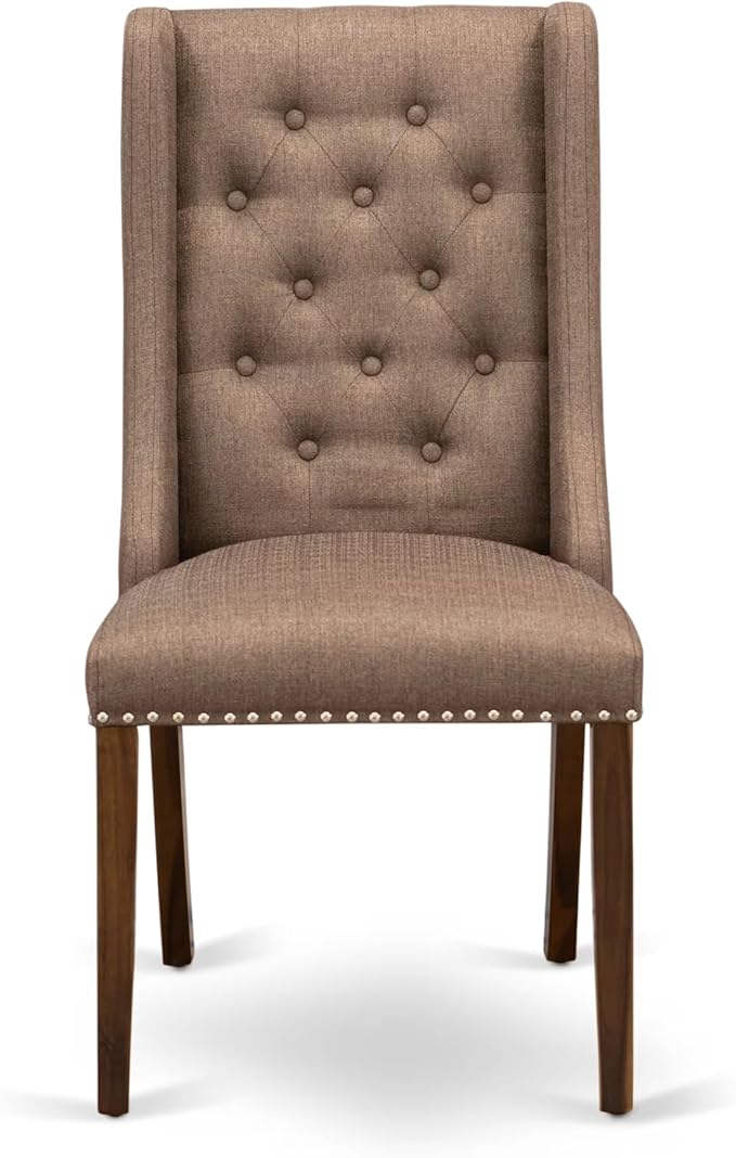 I3FO5-50N-18 - 5-Pc Mid Century Dining Set Consist of A Mid Century Table and 4 Brown Polyester Fabric Chairs with Button Tufted Back, Antique Walnut