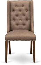 F7FO7-50N-18 - 7-Piece Dining Room Set Contains A Kitchen Table and 6 Brown Polyester Fabric Parsons Chairs with Button Tufted Back, Antique Walnut