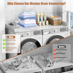 Washer Dryer Countertop, 27.5" D x 54" W Washer and Dryer Topper Covers with Edge Rails, Wood Laundry Room Countertop Shelves for Laundry Room Organization and Storage (White)