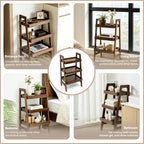 3 Tier Solid Wood Ladder Shelf, Freestanding Open Ladder Bookshelf with Raised Baffle, Narrow Corner Display Storage Rack for Living Room, Bedroom, Entryway, Balcony, Bathroom