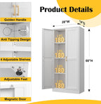 Steeloong 60"Metal Pantry Storage Cabinet with Doors & 3 Adjustable Shelves | Kitchen Pantry Cabinet,White Kitchen Cabinet with 2 Gold Handles,Tall Cabinet for Livingroom,Pantry, Bathroom,Kitchen