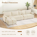 Vesgantti 142" Cloud Couch Sectional Modular Sofa, Comfy Sectional Couch with Ottoman Deep Seat Chenille L Shaped Sofa, Modular Couches for Living Room, Bedroom and Apartment, Beige