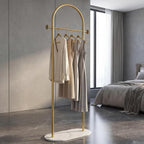 Gold Clothing Rack, Modern Clothes Rack with Shelf, Heavy Duty Freestanding Coat Rack, Metal Coat Hanger Stand with Hooks for Boutique Office