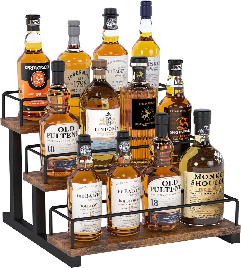 Aduanbang Liquor Bottle Display Shelf, 3 Step Countertop Organizer, Retro Bar...