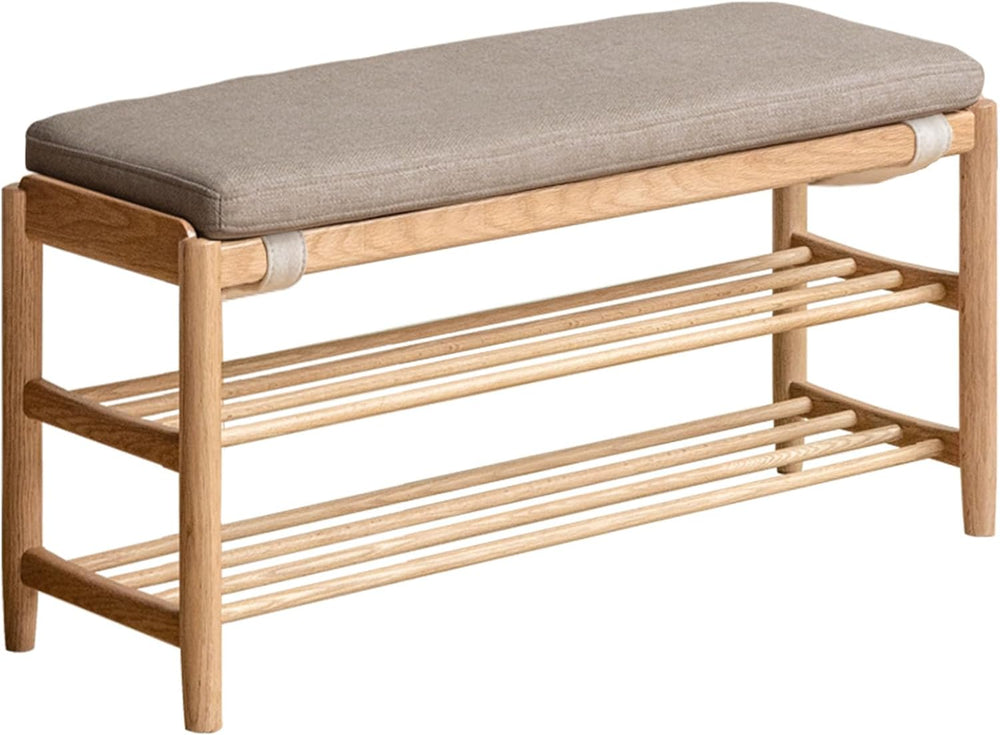 YESWOOD Solid Wood Shoe Bench Assembled, Shoe Rack Bench with Cushion for Ent...