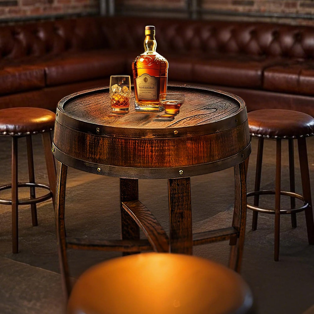 Wine Barrel Table - Whiskey Barrel End Table for Living Room, Cafe, or Office...