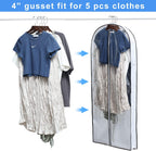 MsKitchen Hanging Clothes Storage with 4" Gusseted Garment Covers (Set of 6) - Clear Suit, Gown, Long Coat, Dress Protectors for Closet - 24"x 50"x 4" / 6 Pack
