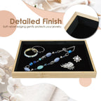 MOOCA 2 Pcs Bamboo Jewelry Display Tray, Presentation Tray, Organizer for Rings, Necklaces, Earrings, and Accessories, Black Color, 14" W x 9.6" D x 1.2" H