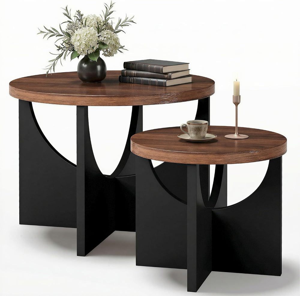 LIKIMIO Nesting Coffee Tables Set of 2, 23.6" Small Round Tables, Walnut...