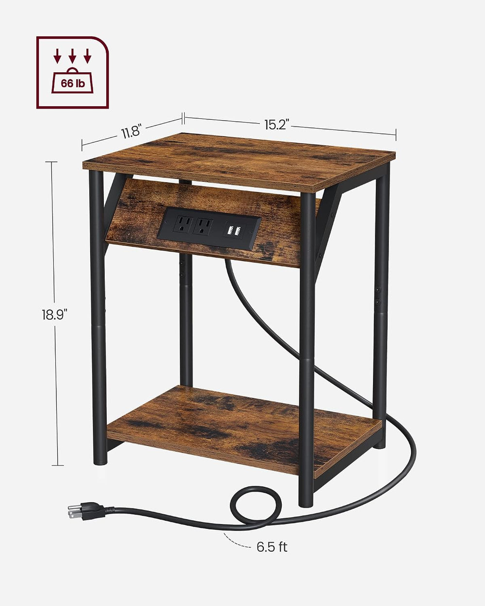 VASAGLE End Table with Charging Station, Set of 2, Small Side Tables