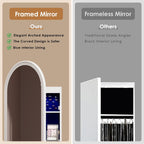 47in Tall Jewelry Cabinet Organizer, Arched Wall or Door Mounted Jewelry Armoire with Full-Length Mirror, 6 LEDS Lockable Hanging Mirror Cabinet with Storage, 2 Drawers, Women Girls Gifts,White