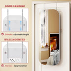 LVSOMT Round Mirror Jewelry Cabinet Door Hang, Jewelry Armoire with Mirror Wall Mounted, Hanging Mirror Jewelry Organizer, Full Length Mirror with Jewelry Storage, White