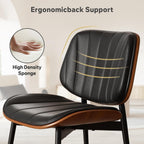 Dining Chairs Set of 4, Mid Century Modern Dining Room Chairs, Upholstered Faux Leather Kitchen Chairs with Walnut Bentwood Back and Metal Legs for Kitchen Dining Room Living Room, PU Black