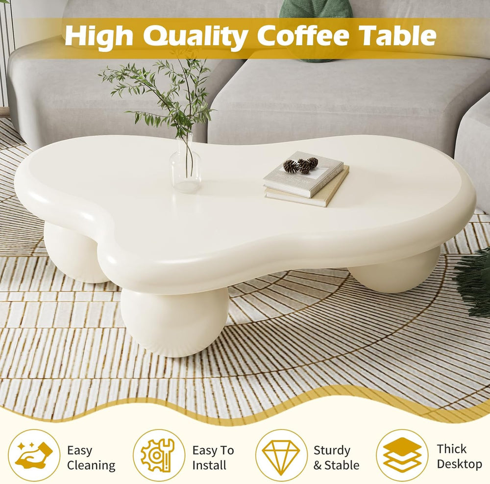 40" Modern White Coffee Table Cloud Shape Low Center Table Cute Irregula...