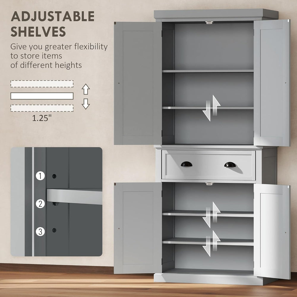 HOMCOM 72.5" Kitchen Pantry Cabinet, Traditional Freestanding Storage Ca...