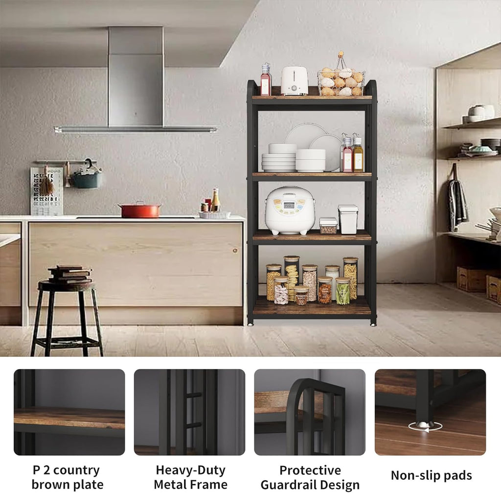 Microwave Oven Stand with Storage 4 Tiers, Free Standing Microwave Oven Stand Coffee Bar Adjustable Kitchen Shelves Kitchen Storage Shelf Rack Bakers Racks for Kitchens(Brown)