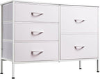WLIVE White Dresser for Bedroom with 5 Drawers, Fabric Dresser for Living Room, Wide Chest of Drawers for Bedroom, Closet, Hallway, White