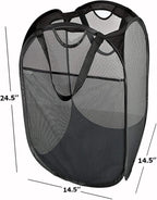 2 Pcs Strong Mesh Pop-up Laundry Hamper, Quality Pop Up Hampers for Laundry with Durable Handles Solid Bottom High Carbon Steel Frame, Easy to Open and Fold Flat for Storage(Black)