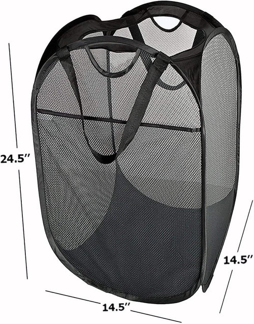 2 Pcs Strong Mesh Pop-up Laundry Hamper, Quality Pop Up Hampers for Laundry with Durable Handles Solid Bottom High Carbon Steel Frame, Easy to Open and Fold Flat for Storage(Black)