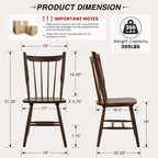 HNY Walnut Windsor Dining Chairs Set of 6, Farmhouse Wooden Kitchen Chairs with Spindle Back, Mid Century Modern Armless Kitchen Side Chair for Dining Living Room Restaurant
