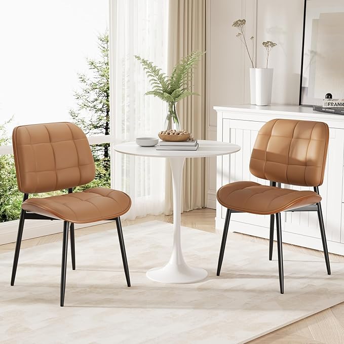 Dining Chair, Mid Century Modern Dining Room Chair, Upholstered Faux Leather ...