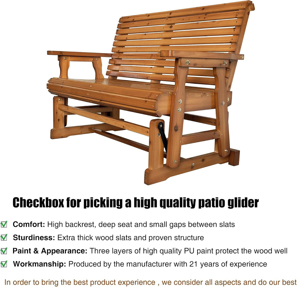 Fortune Candy Wooden Patio Glider with High Roll Back and Deep Contoured Seat...