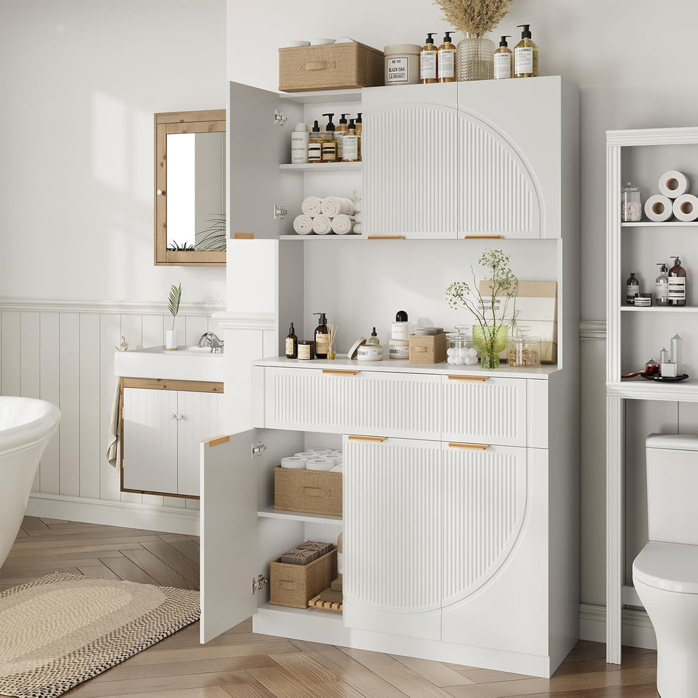 71" Kitchen Pantry Cabinet with Build-in Charging Station, White Modern ...