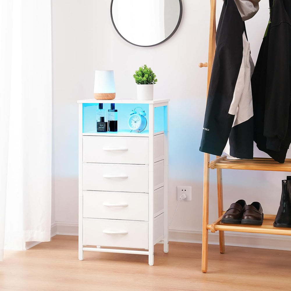Yoobure Night Stand - LED White Nightstand with Charging Station, Bedside Tab...