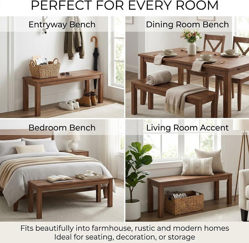 Solid Wood Farmhouse Bench, 10 12 14in Narrow Entryway Bench, Long Wood Dinin...