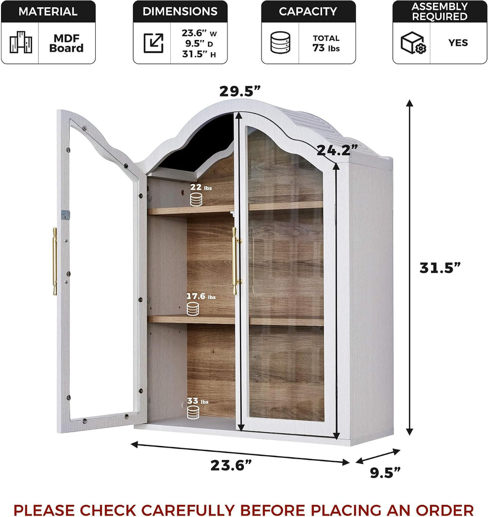 FIMELLO 23.6’’W Wave Design Arched Wall Cabinet, Bathroom Cabinet with Glass ...
