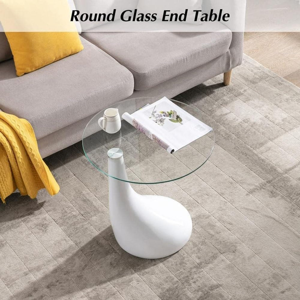Etlegor Modern Round Glass Coffee Table, Tempered Glass End Table Accent Side...
