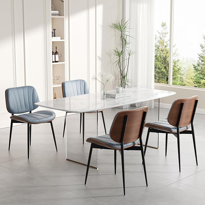 Dining Chairs Set of 6, Mid Century Modern Dining Room Chairs, Upholstered Fa...